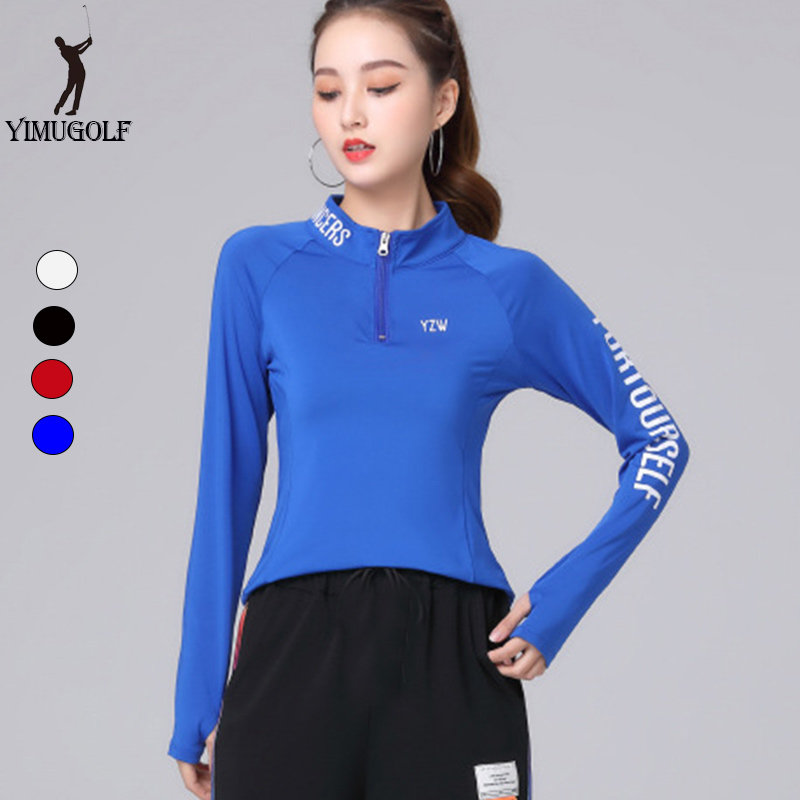 高尔夫球衣服长袖上衣女立领速干打底衫2023秋冬新款加绒长袖T恤,淘宝优惠券,粉丝福利购,淘宝优惠卷