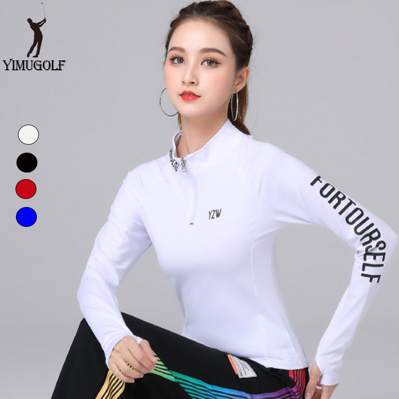 高尔夫球衣服长袖上衣女立领速干打底衫2023秋冬新款加绒长袖T恤,淘宝优惠券,粉丝福利购,淘宝优惠卷