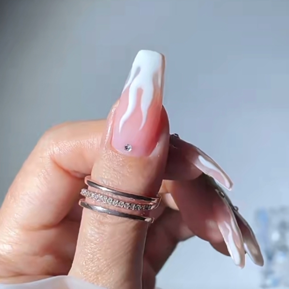 手工定制穿戴甲网红新款圣诞夜光火焰梯形显白婚甲假指甲成品美甲 - 图2