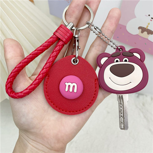 圆形水滴形卡通可爱草莓熊门禁卡套钥匙套水滴圆形一体小区保护套 - 图0
