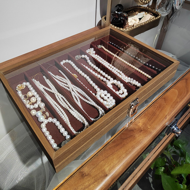 Solid wood necklace storage box dustproof large capacity