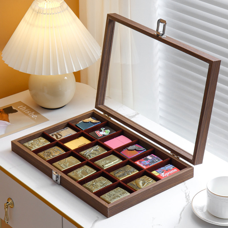 大容量火机收藏收纳盒Zippo煤油火石18格收纳盒透明玻璃带盖保存,淘宝优惠券,粉丝福利购,淘宝优惠卷