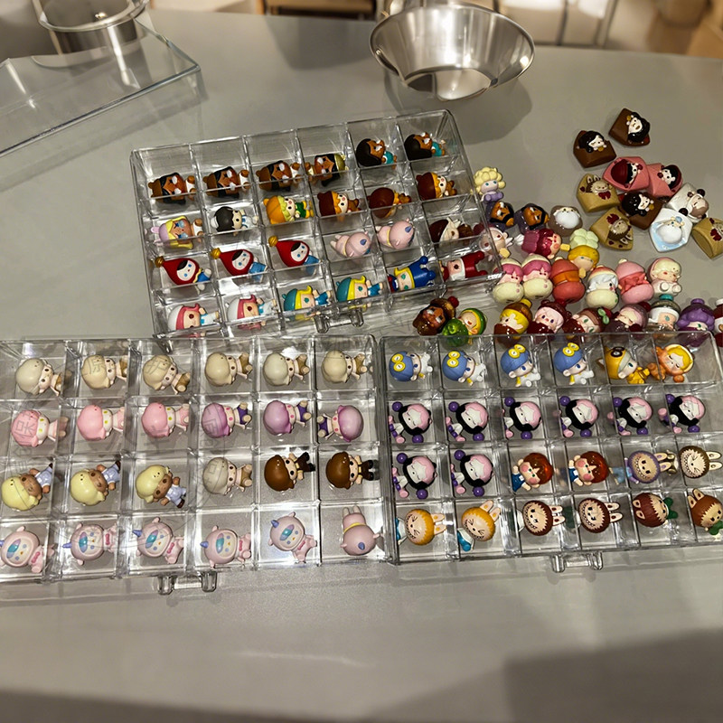 透明萌粒收纳盒桌面防尘带抽屉式杂物盲盒收纳展示架小摆件整理盒,淘宝优惠券,粉丝福利购,淘宝优惠卷