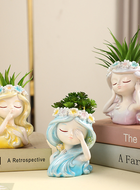 可爱女孩多肉盆栽小摆件装饰品