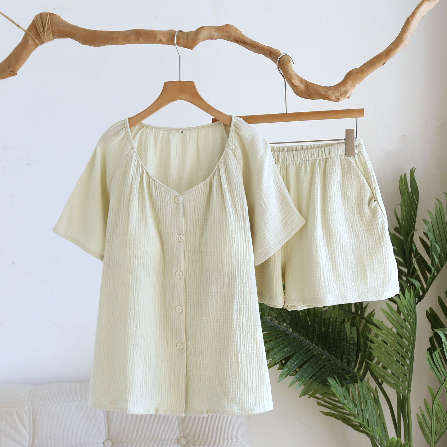 睡衣女款2026新款夏季纯棉夏天短袖短裤棉纱带胸垫夏款家居服套装,淘宝优惠券,粉丝福利购,淘宝优惠卷