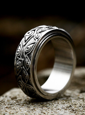 维京可转动戒指钛钢链条蓝色饰品