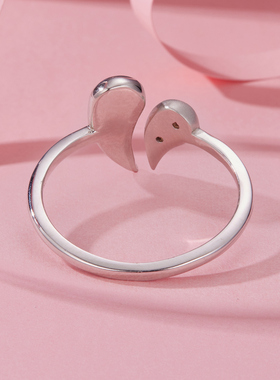 原创通体s925纯银母亲节爱心开口戒指深情母爱星月心形指环戒指