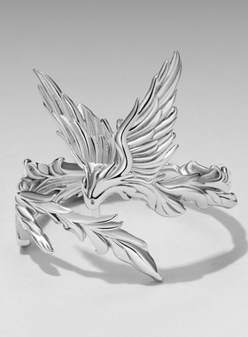 原创精致优雅凤凰素银开口戒指s925纯银魅力高贵动物戒指百搭款