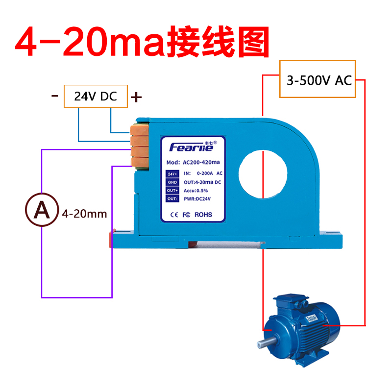 高精度交流电流变送器4-20ma直流信号模拟量输出穿孔式感应互感器 - 图1