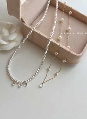 LaHabanagirl满天星人造珍珠进口人造锆石14K包金星河灿烂项链