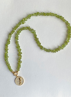 纯铜镀金天然橄榄石玫瑰吊坠项链