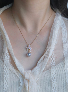 LaHabanagirl 霞雾紫春花粉小清新手工滴油艺术感温柔风百搭项链