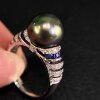 18K gold diamond inlaid natural seawater Tahitian malachite green pearl ring, mirror glare, calm and elegant