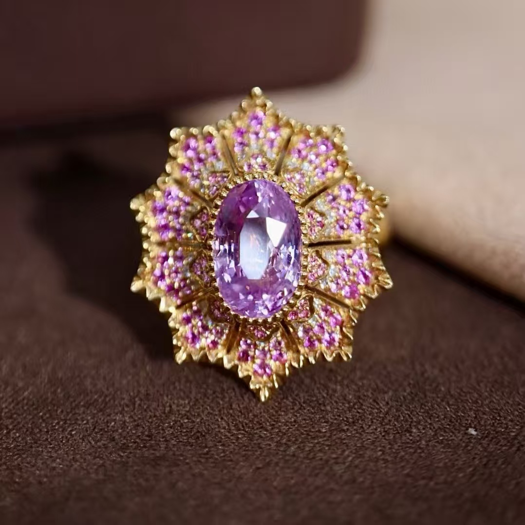 18K钻石镶嵌 无烧蓝宝石戒指 主石3.01克拉 意式浪漫梦幻紫色公主 - 图2