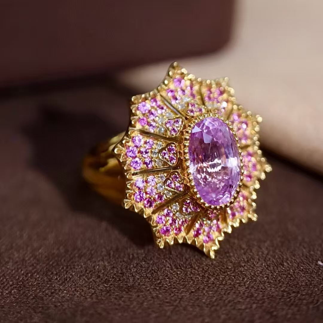 18K钻石镶嵌 无烧蓝宝石戒指 主石3.01克拉 意式浪漫梦幻紫色公主 - 图1