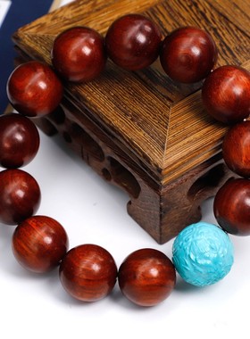 男士手串紫檀单圈搭配绿松石珠子