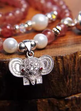 天然草莓晶手链女招桃花运粉晶转运福象 粉水晶手串女ins小众设计