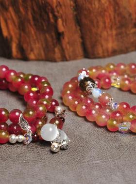 Desigual旺夫高贵养颜西瓜碧玺女925纯银手串原创多层串珠手链