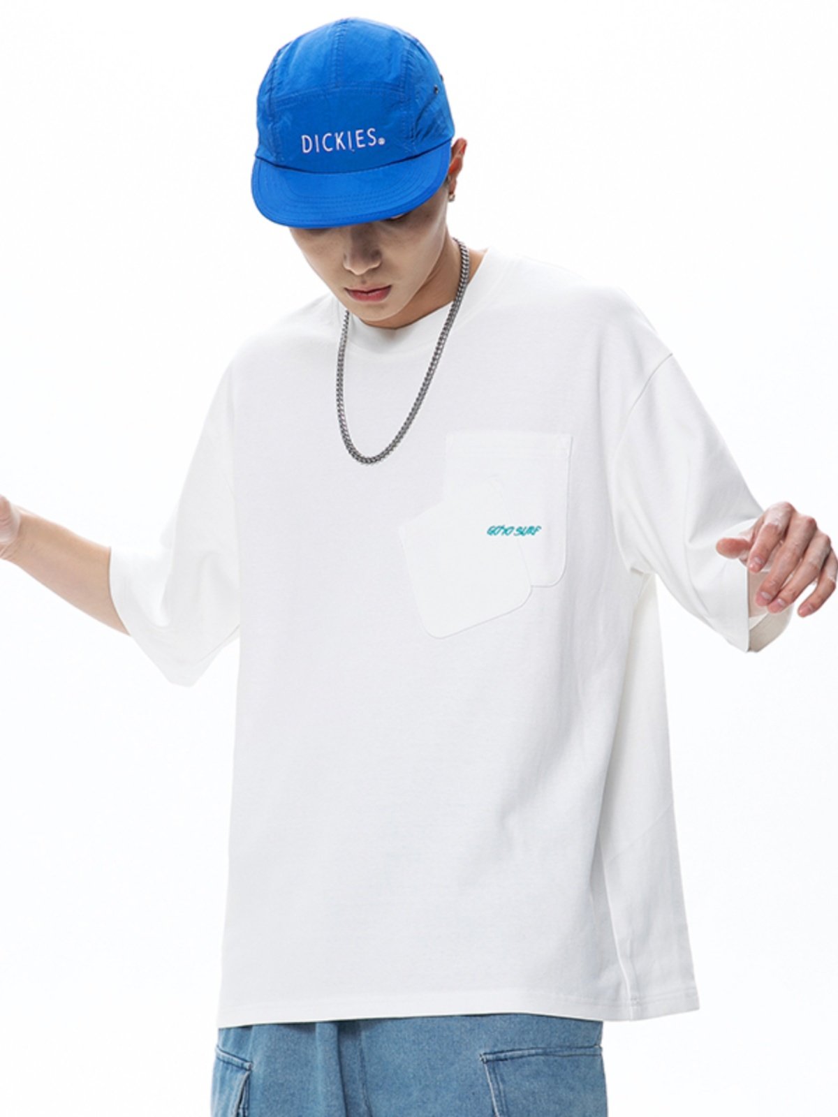 重磅300g！精美刺绣短袖!夏季外贸男士宽松纯色半袖t恤纯棉口袋潮,淘宝优惠券,粉丝福利购,淘宝优惠卷