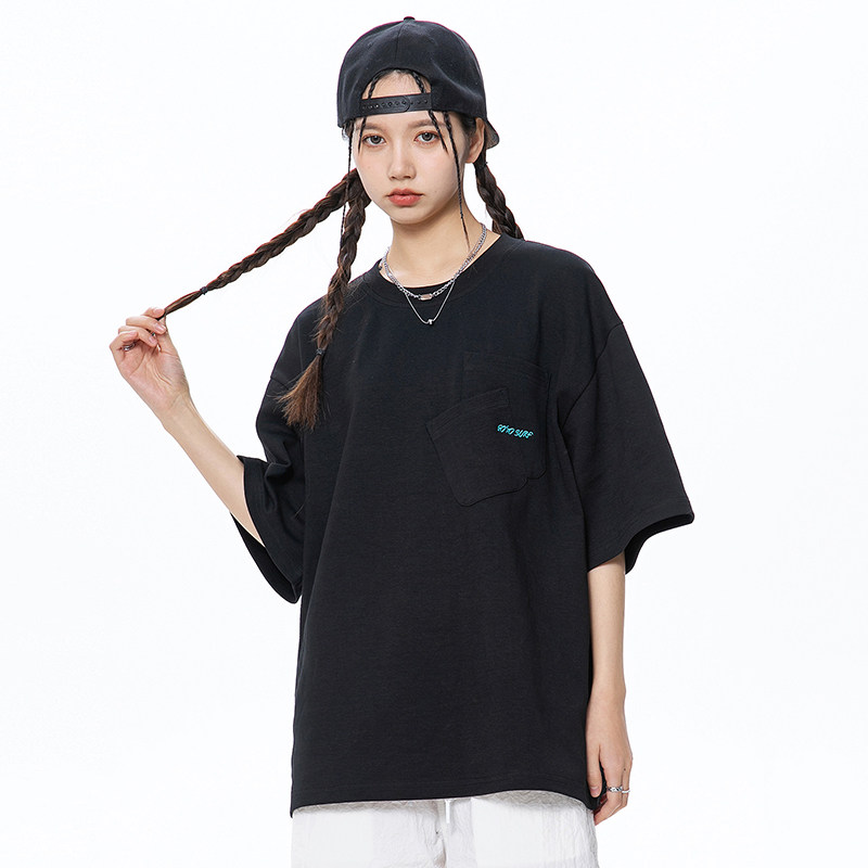 重磅300g！精美刺绣短袖!夏季外贸男士宽松纯色半袖t恤纯棉口袋潮,淘宝优惠券,粉丝福利购,淘宝优惠卷