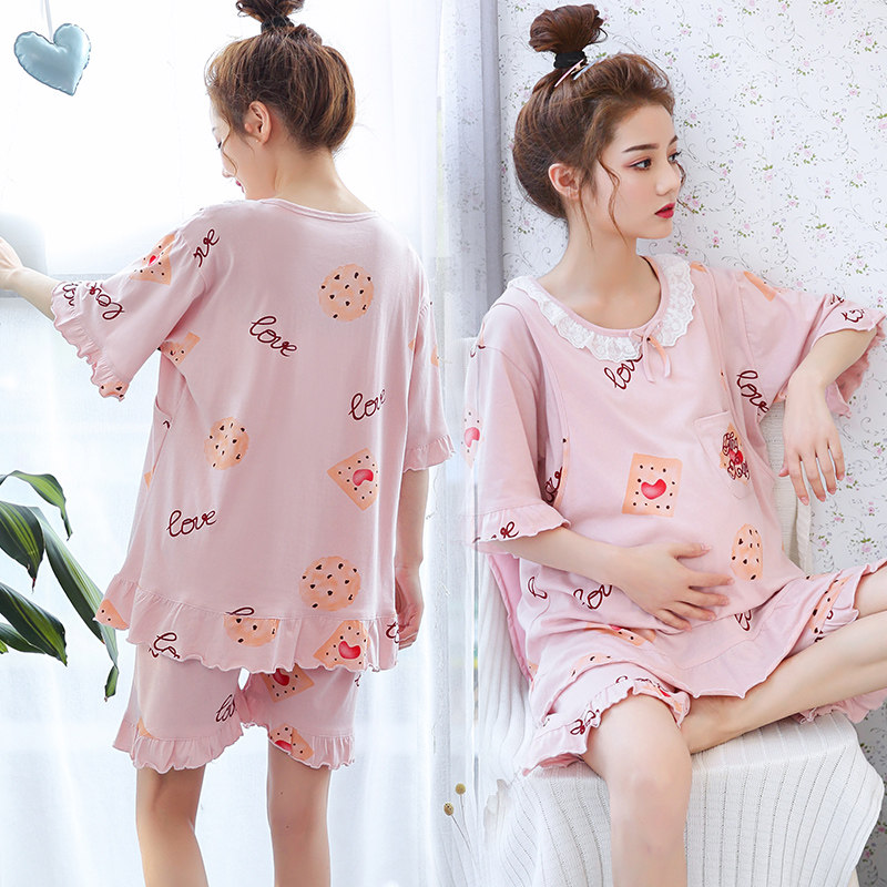 孕妇夏季短袖月子服怀孕期喂奶睡衣 孕馨妈咪坊家居服套装
