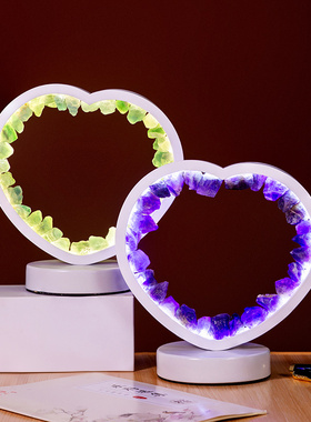 天然粉水晶摆件卧室床头台灯招桃花旺姻缘桃花运女士招财小物件正