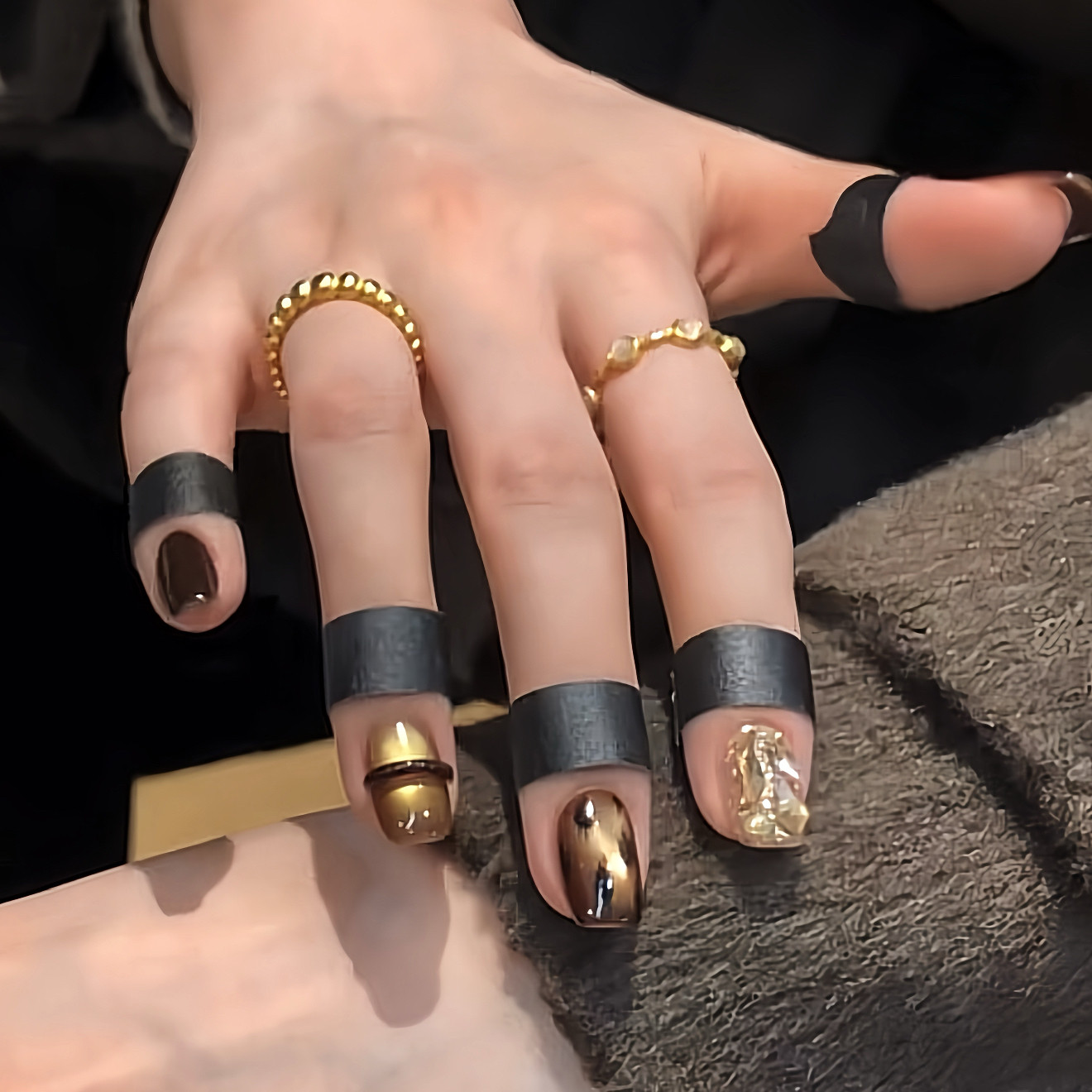 手工秋冬复古显白金光贵气猫眼豹纹美甲高级感穿戴甲短款2025新款,淘宝优惠券,粉丝福利购,淘宝优惠卷