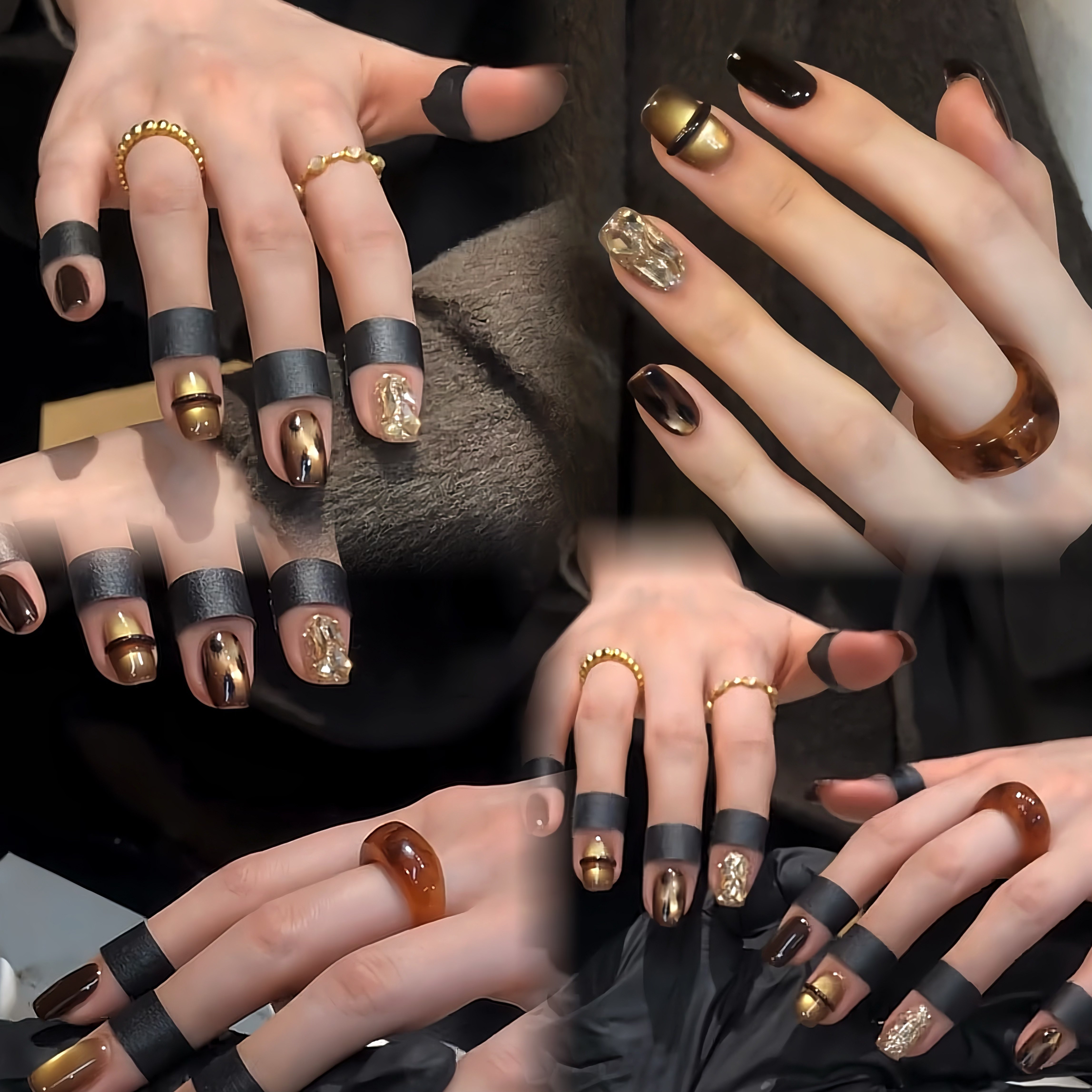 手工秋冬复古显白金光贵气猫眼豹纹美甲高级感穿戴甲短款2025新款,淘宝优惠券,粉丝福利购,淘宝优惠卷