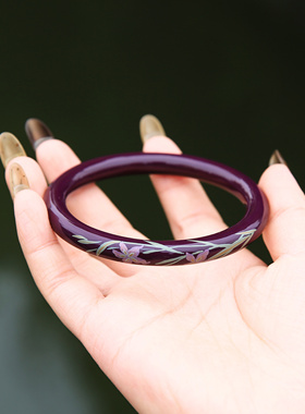 非遗大漆紫底兰花手镯新中式