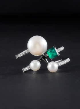 时尚轻奢S925银高颜值复古vintage气质纯小众银淡水珍珠开口戒指