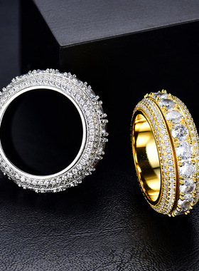 欧美精工S925银奢华复古vintage高级莫桑钻纯银时来运转戒指指环