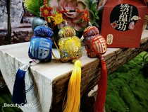 Guangxi Embroidered Pendant with Bicycle Hanging hundreds of Thronic Perfume Sacks Green Folk Guardian Hand Sewn Red Base