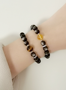 高奢复古收藏级银曜石手串女