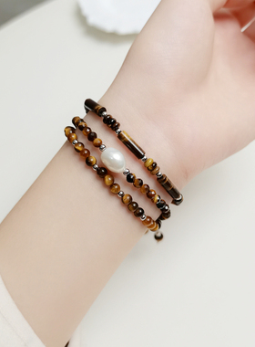 Juzitu复古天然虎眼石叠戴手绳女