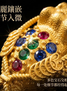 创意三足金蟾彩钻镂空金蟾客厅茶宠开业礼品家居装饰茶宠摆件