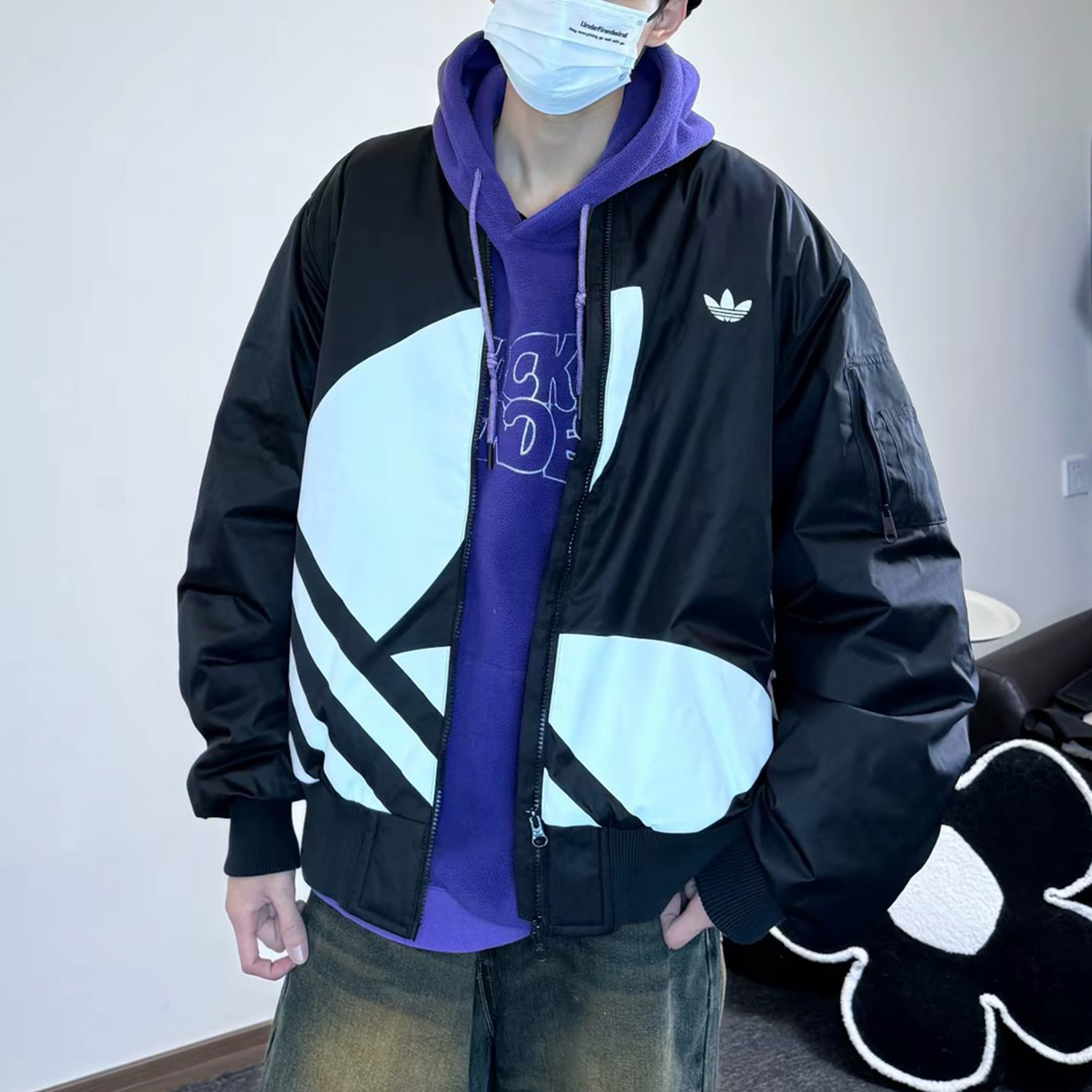 阿迪达斯加厚外套男冬季新款夹棉棒球服复古飞行员机能三叶草棉服,淘宝优惠券,粉丝福利购,淘宝优惠卷