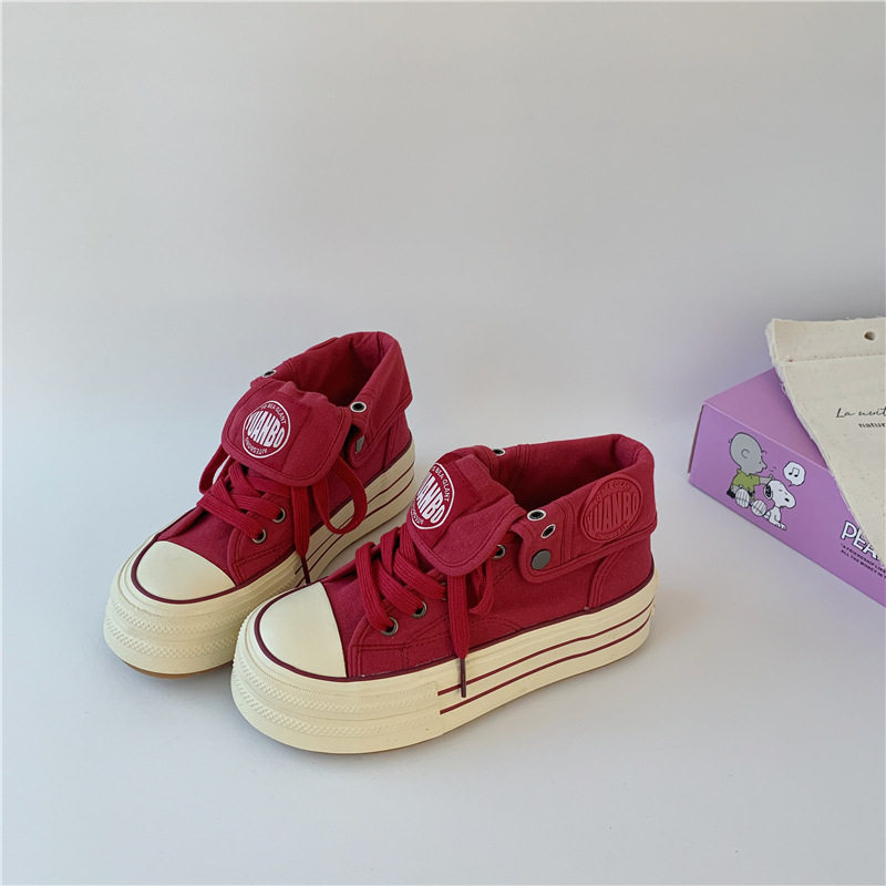 厚底高帮帆布鞋女2024秋学生新款韩版百搭小白鞋复刻板鞋远波5293,淘宝优惠券,粉丝福利购,淘宝优惠卷