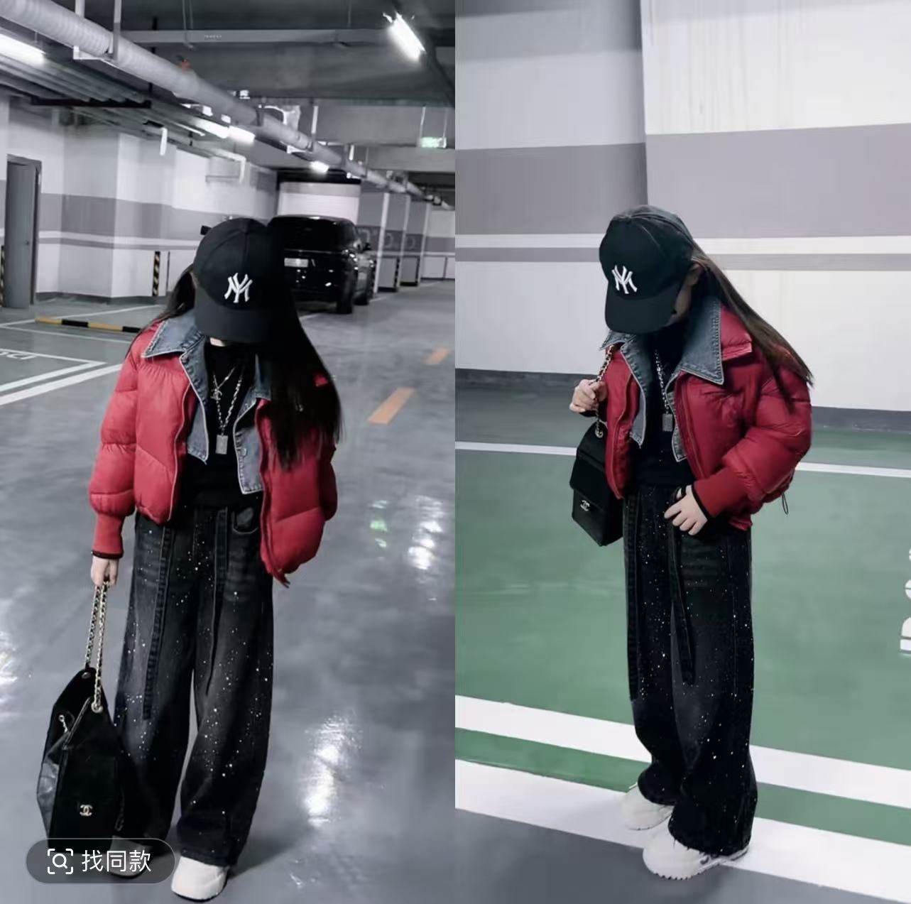 女童潮酷短款设计感脱卸牛仔翻领红色棉服外套中大童洋气过年棉衣,淘宝优惠券,粉丝福利购,淘宝优惠卷