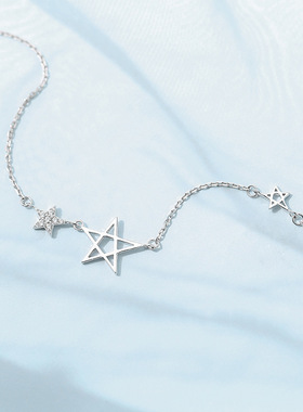 韩版简约镶钻镂空五角星项链女轻奢小众设计高级感星星锁骨链颈链