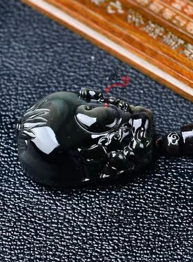 黑曜石貔貅钥匙扣金曜石吞金兽