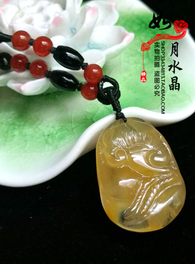 天然水晶雕刻生肖蛇挂件红黄兔毛