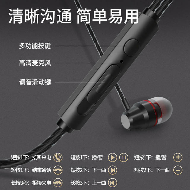 Wired earphones in-ear heavy bass national karaoke high-quality subwoofer suitable for round holes and flat holes mobile phones and computers Wired earphones in-ear heavy bass national karaoke high-quality subwoofer suitable for round holes and flat holes mobile phones and computers