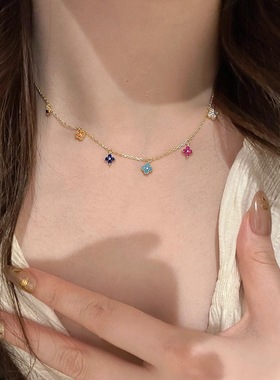 莫桑四叶草波西米亚度假彩色项链