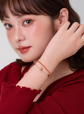 小马钱币本命年红绳手链轻奢高级感双层叠戴编织手绳女生马年手饰