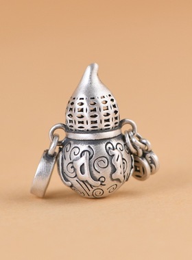 苏念 足银做旧古朴六字真言葫芦999银吊坠简约时尚项链坠吊饰挂件