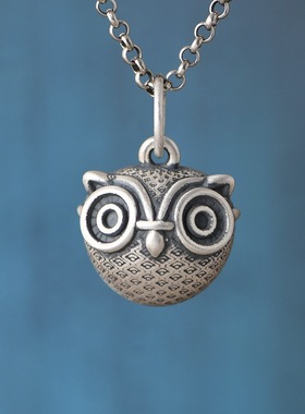 苏念 足银吊坠复古卡通时尚小动物猫头鹰999银吊饰女项链坠饰品