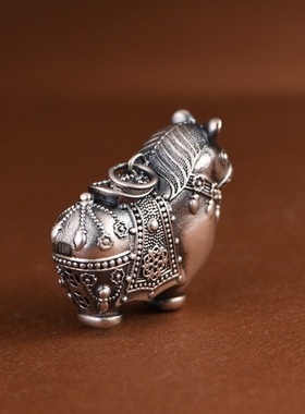 苏念 足银复古做旧本命年生肖胖福生肖马年吊坠999纯银饰挂件配件