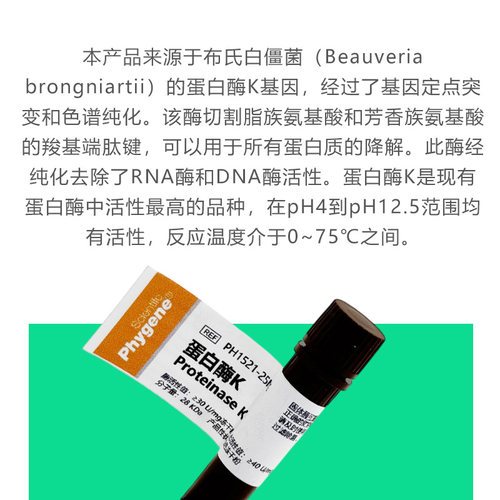 蛋白酶K Proteinase K 科研试剂 39450-01-6 [PH1521 PHYGENE] - 图0