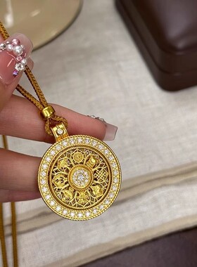新中式古法可旋转八宝罗盘吊坠项链女编织绳转运珠长款毛衣卫衣链