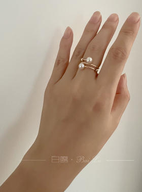 白露缠绕三圈天然淡水珍珠戒指指环小仙女简约开口戒14K包金可调